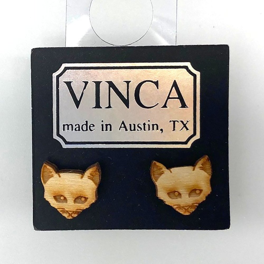 Wood Etched Siamese Cat Earrings